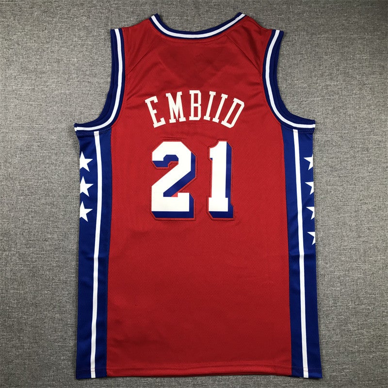 Generic Embroidered Casual Sports Training Basketball Jersey Phila EMBIID Cross-Border Stock Available For Basketball Fans 76 people 21 red