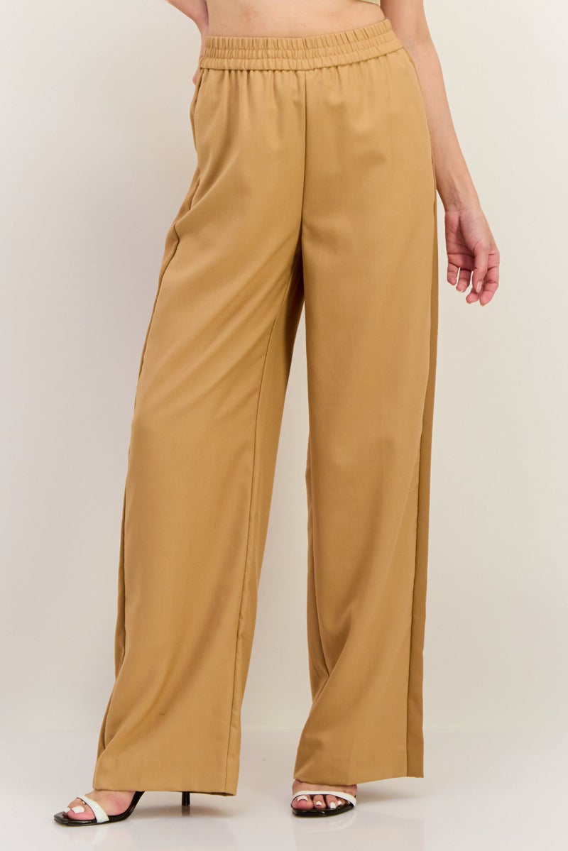 GANT Women Regular Fit Strength Leg Plain Pants, Tan  - Image 1