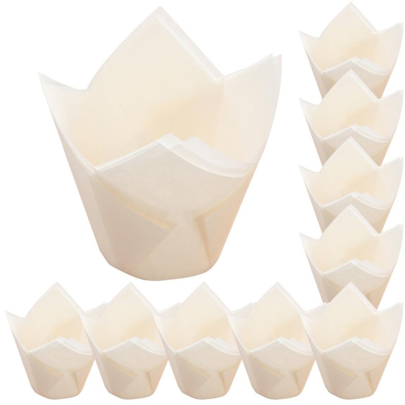 White Disposable Tulip Cake Cups 200pcs Nonstick Greaseproof Baking Liners - Image 2