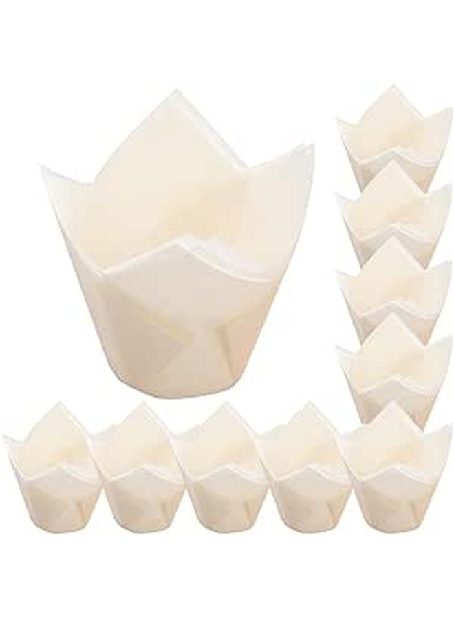 White Disposable Tulip Cake Cups 200pcs Nonstick Greaseproof Baking Liners - Image 1
