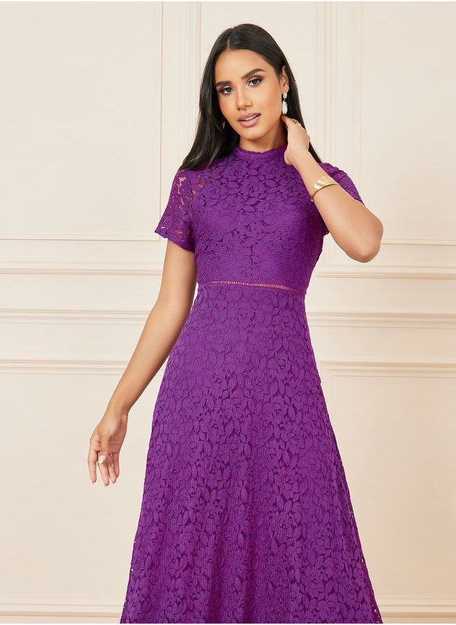 Styli - All Over Lace High Neck A-Line Midi Dress - Image 1