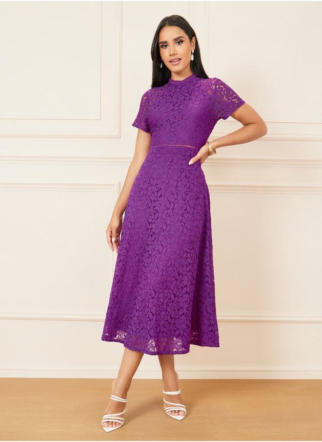 Styli - All Over Lace High Neck A-Line Midi Dress - Image 1