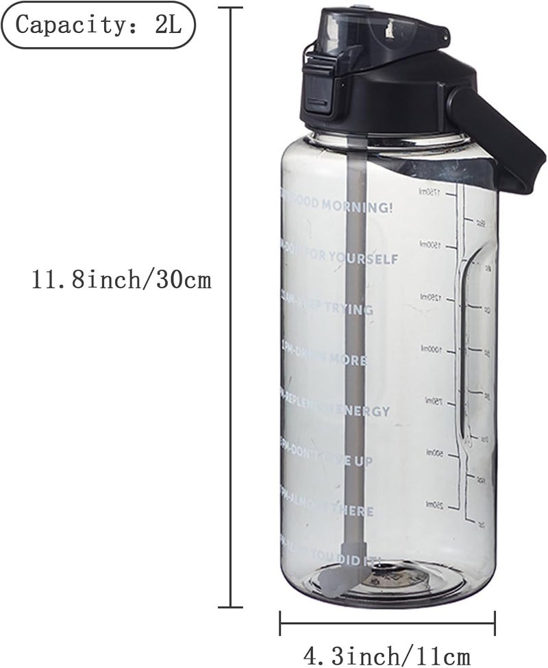 Drofail 2 Liter Water Bottle with Sleeve 64oz Capacity with Time MarkerStrawLids Leakproof Tritan BPA Free For Women Men Workout Gym Sport Multicolor Green - Image 2