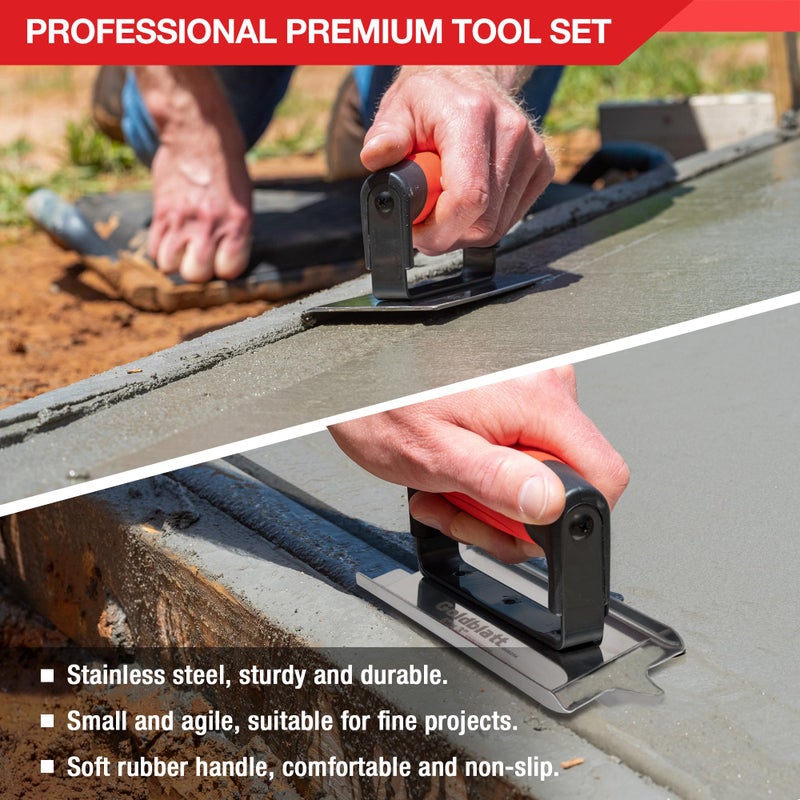 Goldblatt أدوات خرسانة جولدبلات تشمل الحافة (6" × 3"، 1/4"R) والمجرفة (6" × 3"، 1/2"W، 1/2"D)، أدوات إنهاء خرسانية من الفولاذ المقاوم للصدأ - مجموعة أدوات يدوية للبناء، مجموعة إنهاء الأسمنت مع مقبض ناعم - Image 2