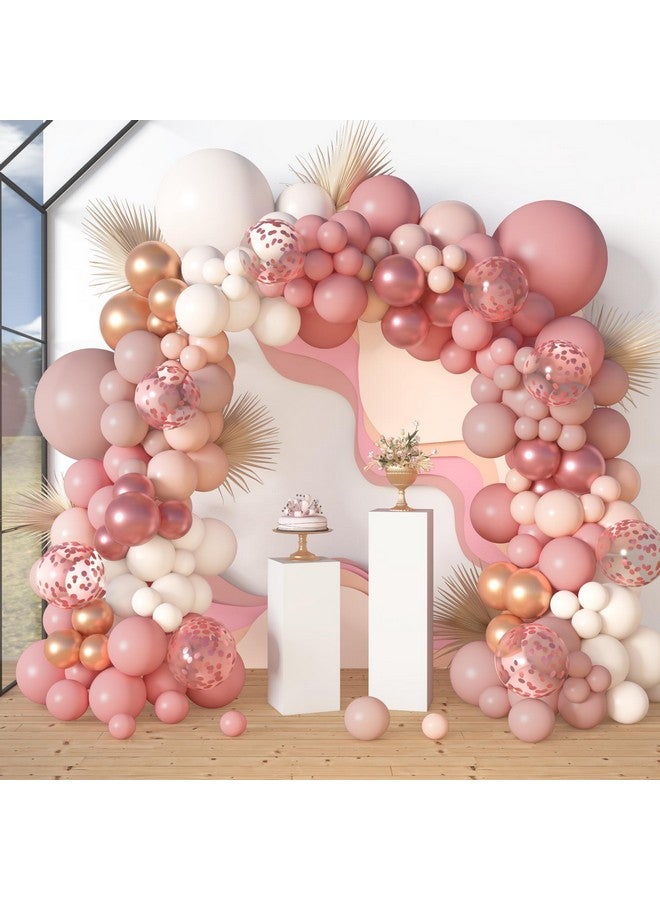 Amandir 173Pcs Dusty Rose Pink Nude Balloon Garland Arch Kit, 18In Retro Blush Peach Mauve White Sand Gold Confetti Balloons For Girl Neutral Baby Shower Wedding Bridal Boho Birthday Party Decorations - Image 1