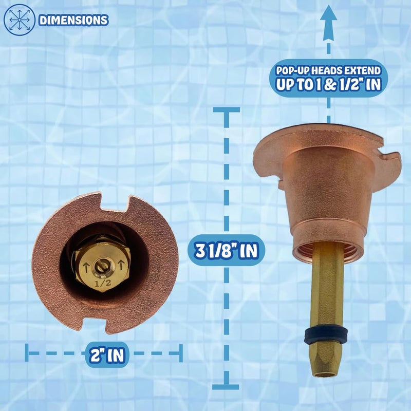 Poolzilla (5 Pack) Brass Pop-Up Flush Head Sprinkler with Half Pattern Spray Nozzle - Compatible with Flush Heads from Orbit, Champion and Other Major Brands - 1-Â½â€™â€™ Inch Pop-Up Height - Image 2