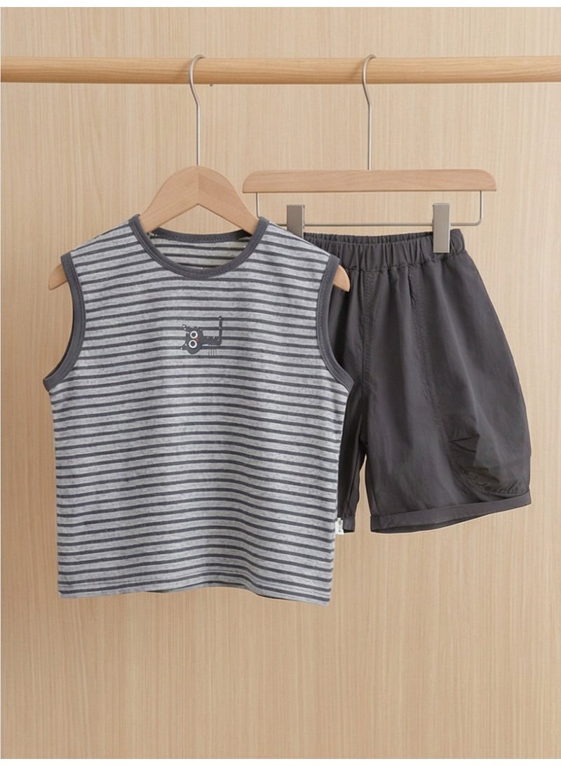 Baby Clothes Summer Set - Cartoon Striped Sleeveless Vest + Casual Shorts 2- Piece Set - Image 4
