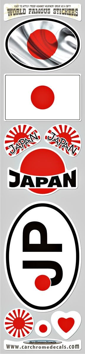 Car Chrome Decals Japan 9 Stickers Set Japanese Flags Decals Bumper stiker car auto Bike Laptop - Image 1