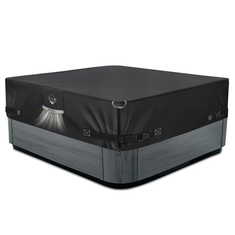 QH.HOME 600D Tearing Strength Hot Tub Cover Protector 85 x 85 inch fits 84 x 84 83 x 83 82 x 82 inch or 81 x 81 Square SPA Hot Tub Covers ReplacementBlack