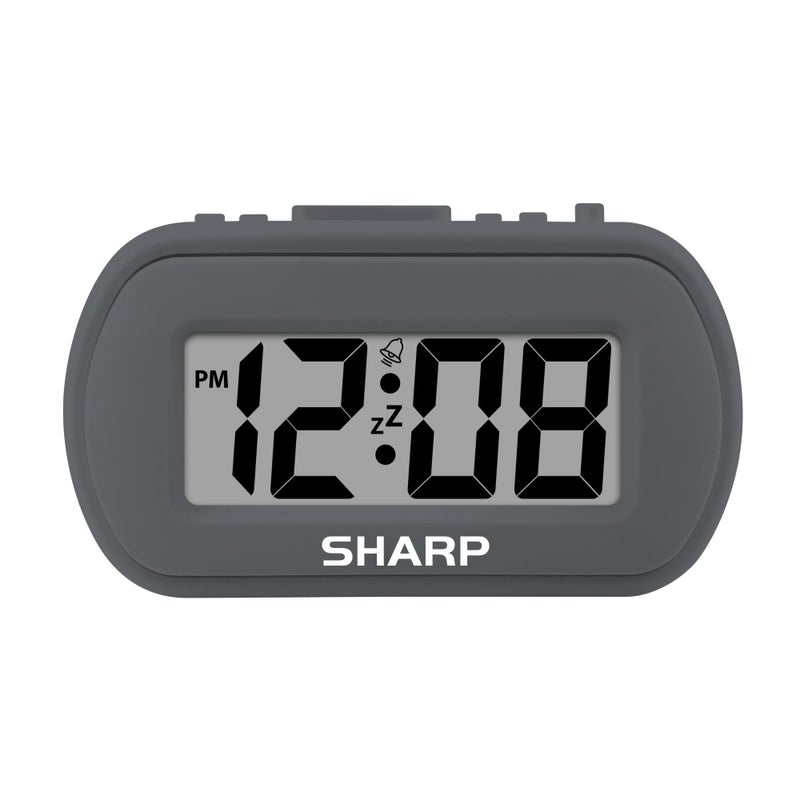 Sharp Digital Alarm Clock â€“ Tactile Plastic Case with Soft Rubberized Finish - Battery Operated â€“ Blue Backlight on Demand â€“ Ascending Alarm â€“ Easy to Use â€“ Charcoal Black - Image 1