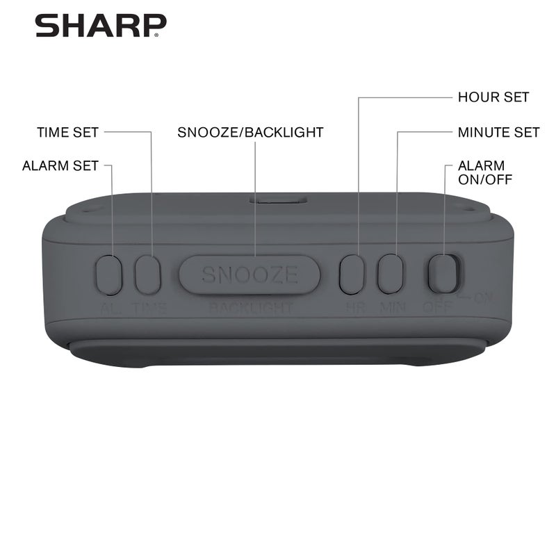 Sharp Digital Alarm Clock â€“ Tactile Plastic Case with Soft Rubberized Finish - Battery Operated â€“ Blue Backlight on Demand â€“ Ascending Alarm â€“ Easy to Use â€“ Charcoal Black - Image 3