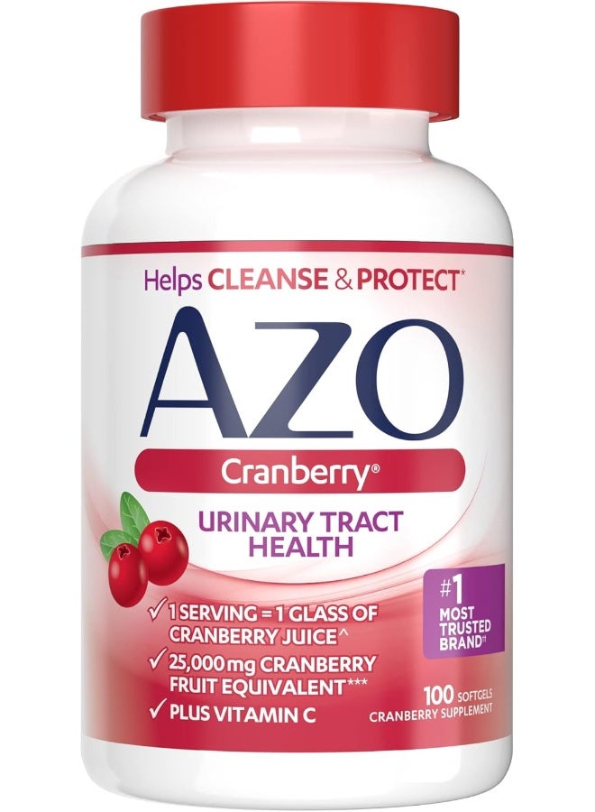 AZO AZO Cranberry Urinary Tract Health Supplement, 1 Serving = 1 Glass of Cranberry Juice, Sugar Free Cranberry Pills, Non-GMO 100 Softgels  - Image 1