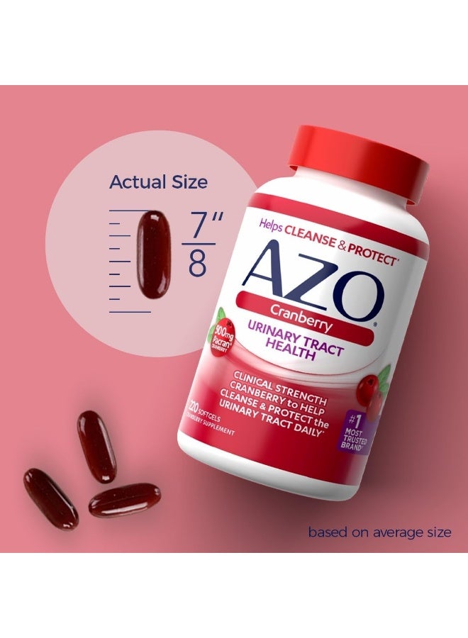 AZO AZO Cranberry Urinary Tract Health Supplement, 1 Serving = 1 Glass of Cranberry Juice, Sugar Free Cranberry Pills, Non-GMO 100 Softgels  - Image 3