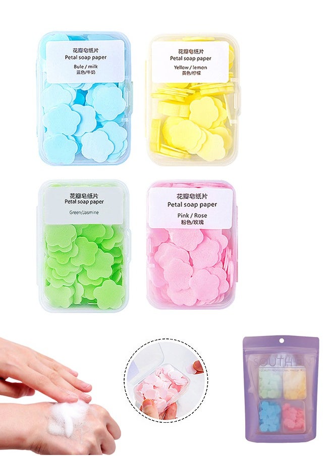 Generic 4 Pcs Petal Shape Soap Flakes Hand Soap Sheets, Mini Portable Antibacterial Soap Sheets the Box, Disposable Travel Scented Bath Slice Foaming Paper (Colorful)  - Image 1