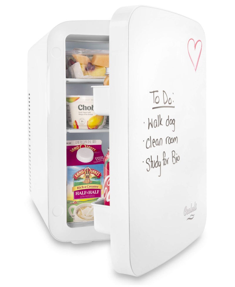 Cooluli Vibe Mini Fridge for Bedroom - With Cool Front Magnetic Whiteboard - 15L Portable Small Refrigerator for Travel, Car & Office Desk - Plug In Cooler & Warmer for Food, Drinks & Skincare (White) - Image 2