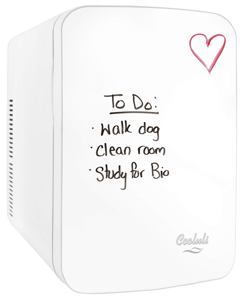 Cooluli Vibe Mini Fridge for Bedroom - With Cool Front Magnetic Whiteboard - 15L Portable Small Refrigerator for Travel, Car & Office Desk - Plug In Cooler & Warmer for Food, Drinks & Skincare (White) - Image 1