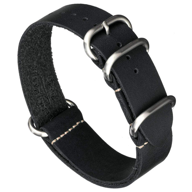 Benchmark Basics Leather Watch Band - Zulu Crazy Horse Oiled Leather One-Piece Watch Strap - 22mm Black - Image 1