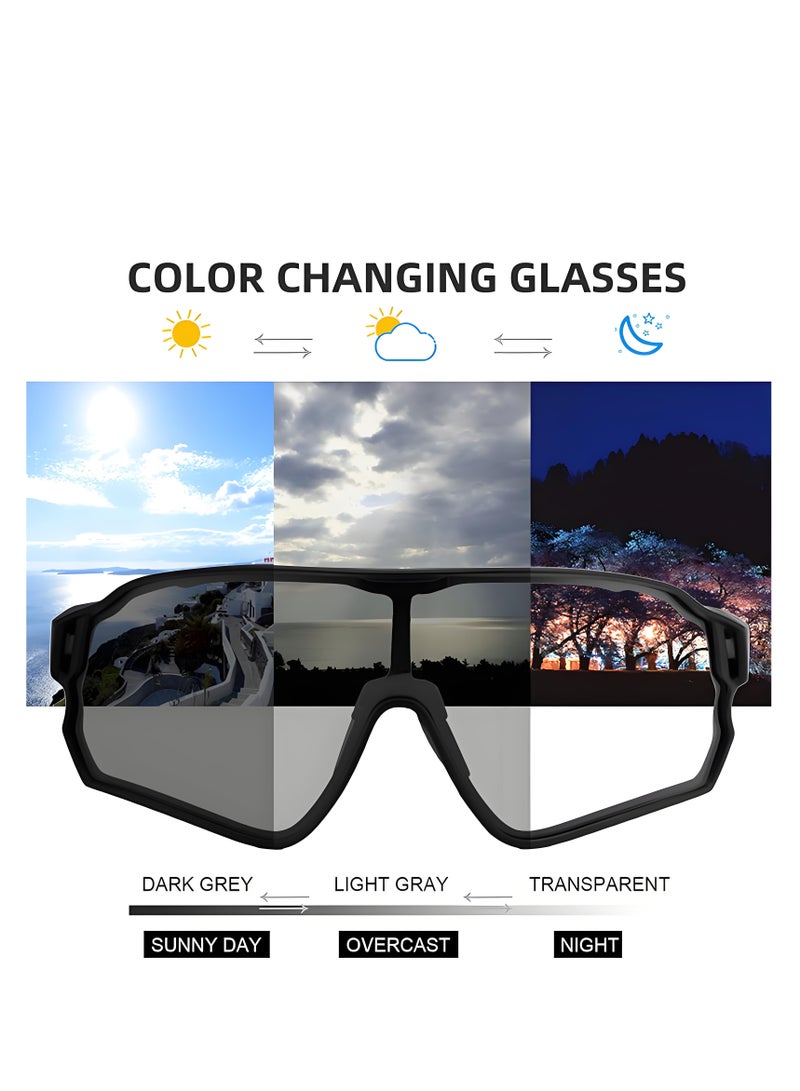Lee Yon Cycling Glasses Photochromic Sunglasses Bike Sunglasses Clear Bicycle Glasses Riding Glasses for Men Cycling Sunglasses Sports Bike Glasses, Black - Image 3