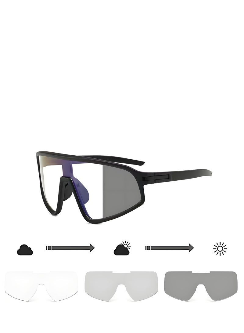 Lee Yon Cycling Glasses Photochromic Sunglasses Bike Sunglasses Clear Bicycle Glasses Riding Glasses for Men Cycling Sunglasses Sports Bike Glasses, Black - Image 4