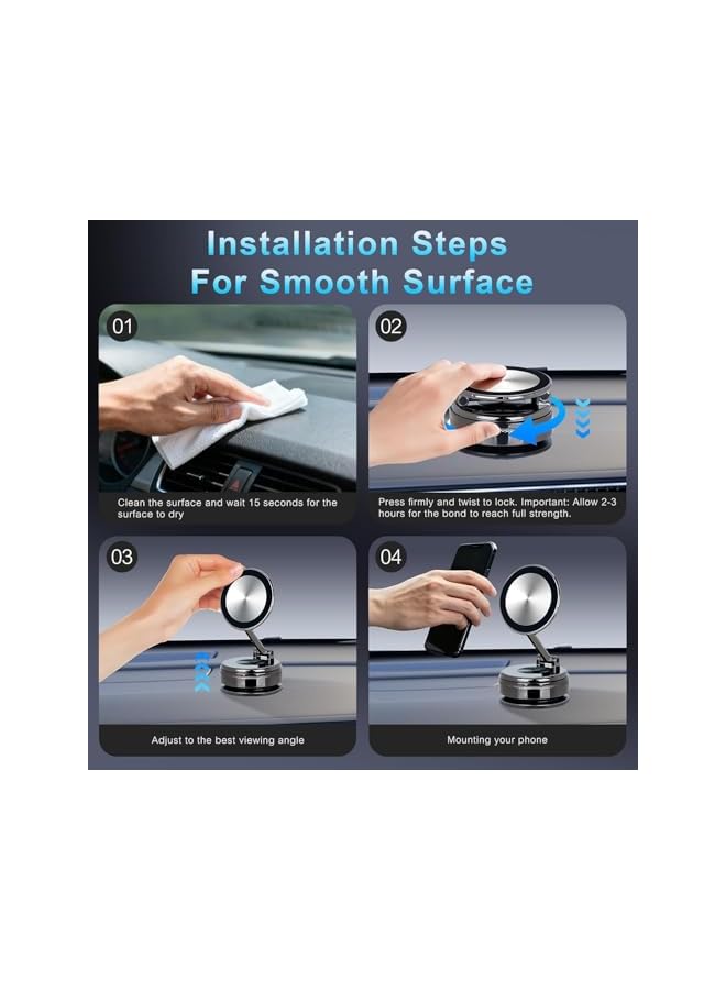 S-TOP Magnetic Car Phone Mount, Ultra Strong N52 Magnets and Vacuum Suction Base, 360掳 Rotatable Foldable Design for All Phones, Secure Hold for Dashboard Windshield Installation - Image 5