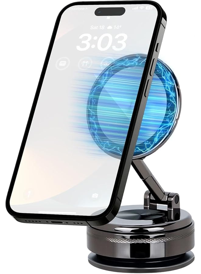 S-TOP Magnetic Car Phone Mount, Ultra Strong N52 Magnets and Vacuum Suction Base, 360掳 Rotatable Foldable Design for All Phones, Secure Hold for Dashboard Windshield Installation - Image 1
