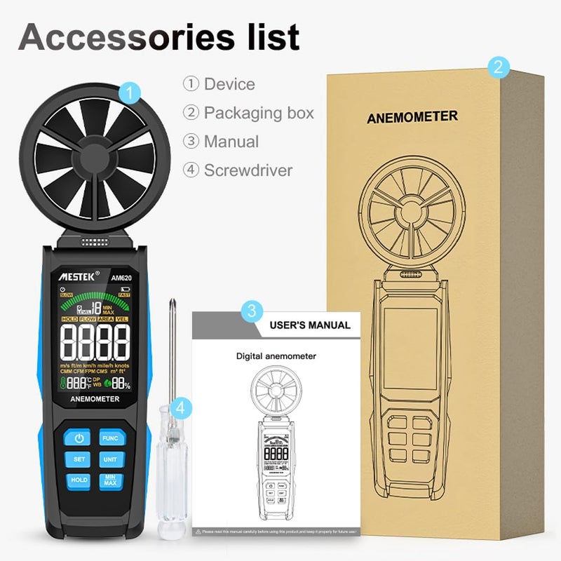 Digital Anemometer with LCD Backlit Display 8 Fan Dual Bearing Portable Wind Speed Meter - Image 5