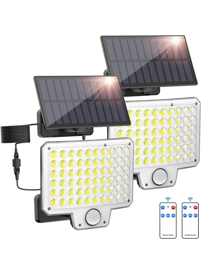 عربست أضواء شمسية في الهواء الطلق ، 240 LED 3000LM استشعار الحركة أضواء في الهواء الطلق مع البعيد ، IP65 ضوء الفيضانات الشمسية المقاومة للماء للخارج ، الغسق إلى الفجر ضوء الجدار للمراج ، الفناء ، الفناء ، حزمتين - Image 1