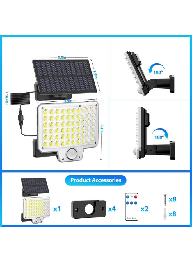 عربست أضواء شمسية في الهواء الطلق ، 240 LED 3000LM استشعار الحركة أضواء في الهواء الطلق مع البعيد ، IP65 ضوء الفيضانات الشمسية المقاومة للماء للخارج ، الغسق إلى الفجر ضوء الجدار للمراج ، الفناء ، الفناء ، حزمتين - Image 5