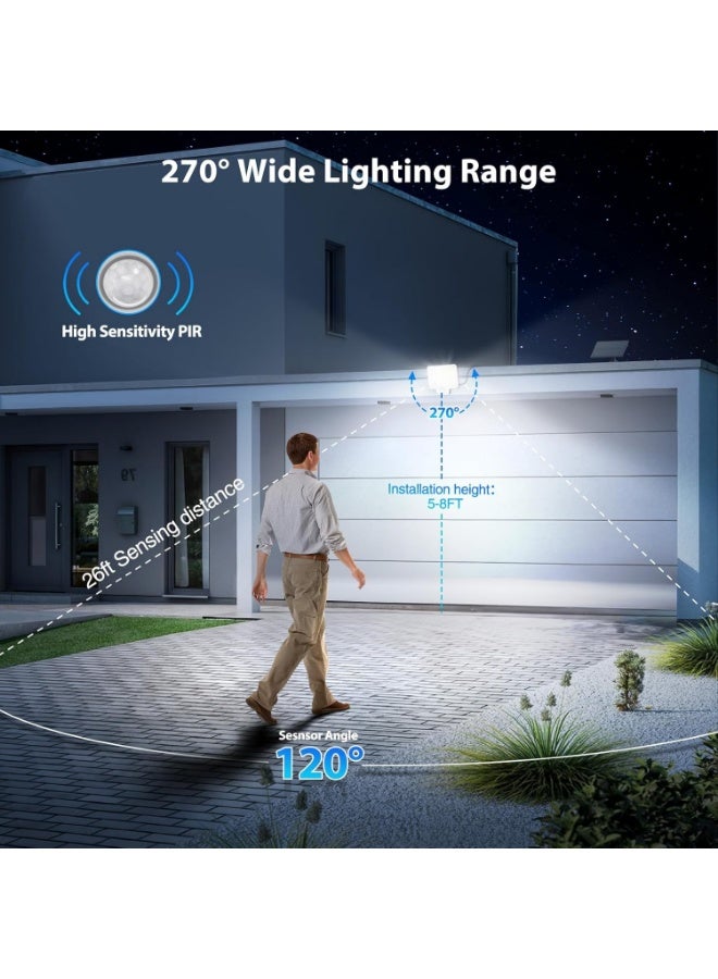 عربست أضواء شمسية في الهواء الطلق ، 240 LED 3000LM استشعار الحركة أضواء في الهواء الطلق مع البعيد ، IP65 ضوء الفيضانات الشمسية المقاومة للماء للخارج ، الغسق إلى الفجر ضوء الجدار للمراج ، الفناء ، الفناء ، حزمتين - Image 4