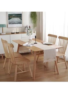 Natural linen table runner with hand-made macrame design, 150 x 45 cm, a stylish and modern touch for dining tables and interior decoration, beige color