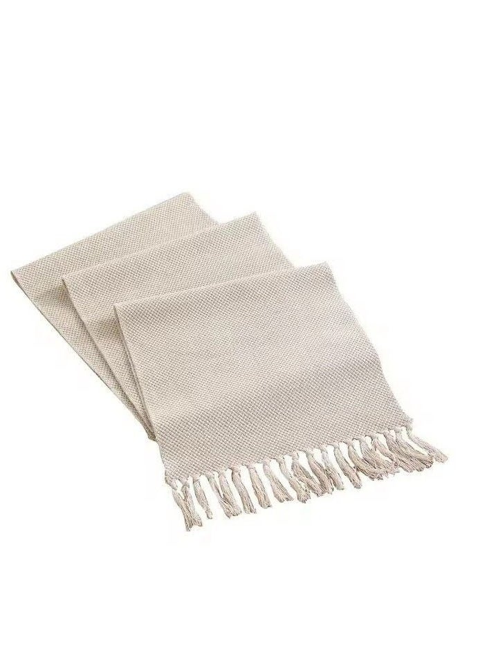 Generic - Natural linen table runner with hand-made macrame design, 150 x 45 cm, a stylish and modern touch for dining tables and interior decoration, beige color - Image 1
