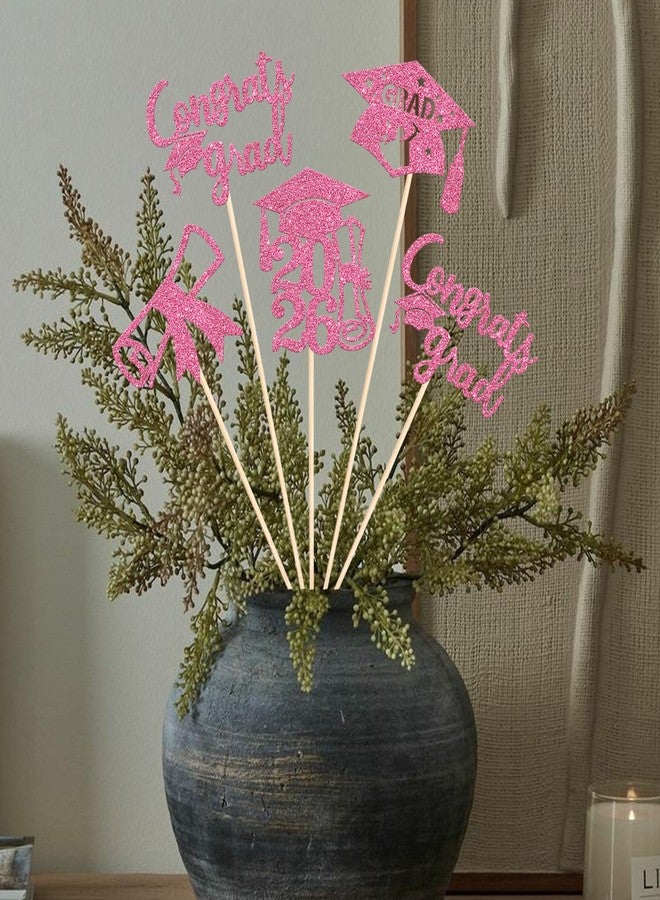 Rsstarxi 12 Pack 2026 Graduation Centerpieces Sticks, Double Sided Glitter Class of 2026 Decorations Diploma Cap Table Toppers for Congrats Grad 2026 Graduation Party Decorations Deep Pink - Image 4