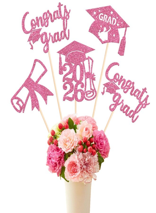 Rsstarxi 12 Pack 2026 Graduation Centerpieces Sticks, Double Sided Glitter Class of 2026 Decorations Diploma Cap Table Toppers for Congrats Grad 2026 Graduation Party Decorations Deep Pink - Image 1