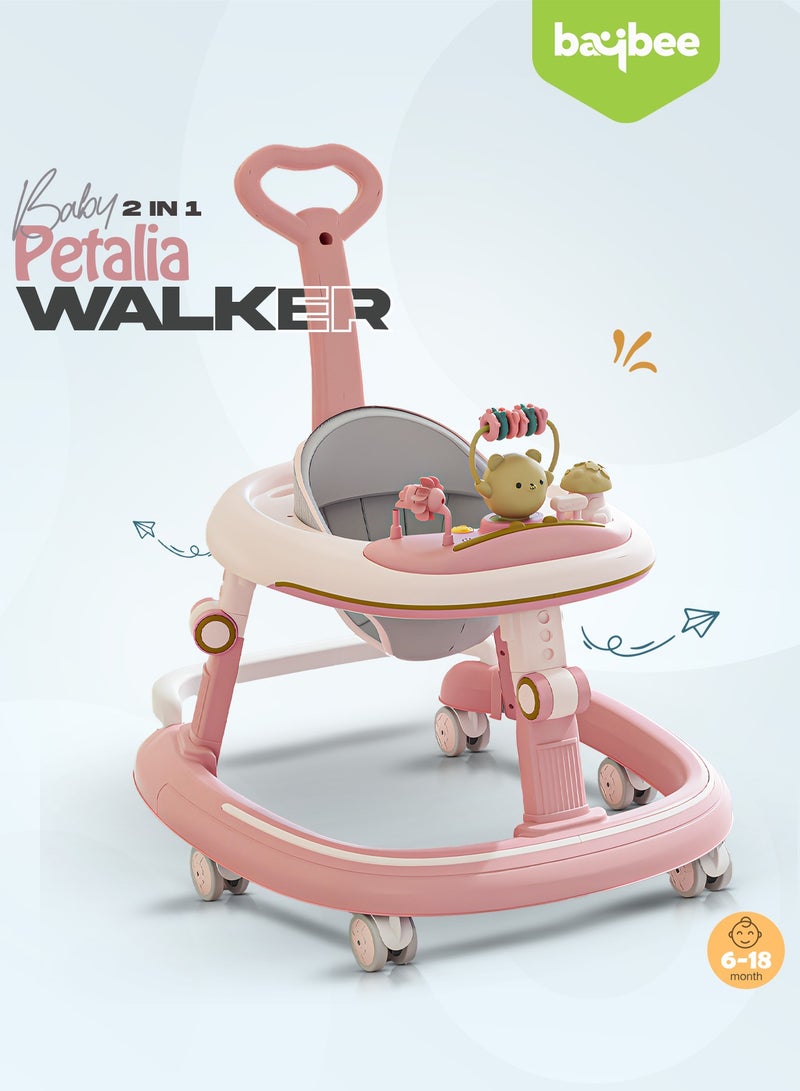 بيبي مشاية أطفال بيتاليا برو ٢ في ١، قابلة للطي، بخمسة ارتفاعات قابلة للتعديل، ومقبض دفع للوالدين، وشريط ألعاب موسيقية | مشاية أنشطة للأطفال الصغار | مشاية دفع للرضع من عمر ٦ إلى ١٨ شهرًا، لون وردي - Image 2