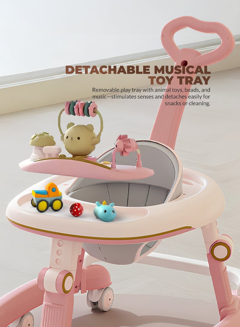 بيبي مشاية أطفال بيتاليا برو ٢ في ١، قابلة للطي، بخمسة ارتفاعات قابلة للتعديل، ومقبض دفع للوالدين، وشريط ألعاب موسيقية | مشاية أنشطة للأطفال الصغار | مشاية دفع للرضع من عمر ٦ إلى ١٨ شهرًا، لون وردي - Image 5