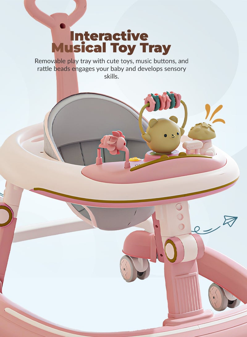 بيبي مشاية أطفال بيتاليا برو ٢ في ١، قابلة للطي، بخمسة ارتفاعات قابلة للتعديل، ومقبض دفع للوالدين، وشريط ألعاب موسيقية | مشاية أنشطة للأطفال الصغار | مشاية دفع للرضع من عمر ٦ إلى ١٨ شهرًا، لون وردي - Image 4