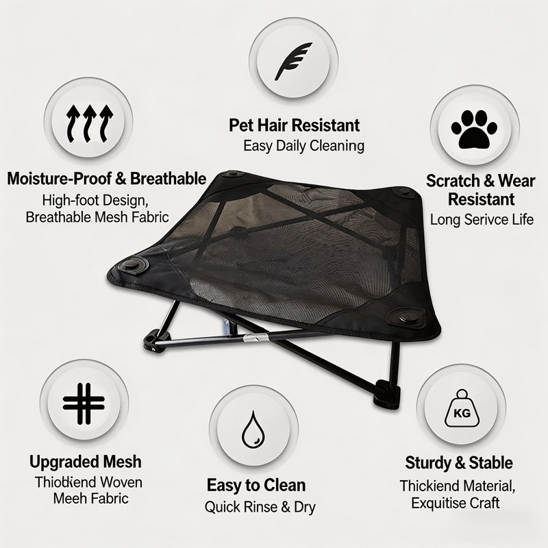Black Elevated Folding Pet Bed Portable For Indoor Outdoor Camping Beach Travel Foldable Dog Cot Moisture Proof For Cats And Dogs - Image 5