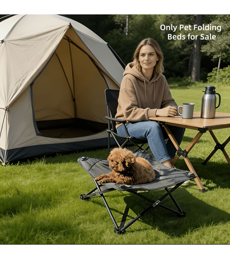 Black Elevated Folding Pet Bed Portable For Indoor Outdoor Camping Beach Travel Foldable Dog Cot Moisture Proof For Cats And Dogs - Image 2