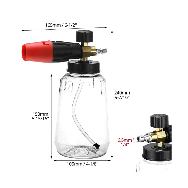 LAMAY Snow Foam Cannon for Pressure Washer Big Mouth Power Washer Soap Foam Cannons with 1/4 Inch Quick Connector Adjustable Nozzle Car Wash Foam Blaster,4000PSI,1L - Image 2