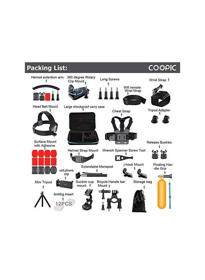 Coopic Action Camera Accessories Kit 58 In 1 Compatible with Gopro MAX GoPro Hero 8 7 6 5 4 3+ 3 2 1 Black SJ4000/ SJ5000/ SJ6000 DJI OSMO Action DBPOWER AKASO Xiaomi Yi APEMAN WiMiUS Lightdow - Image 2