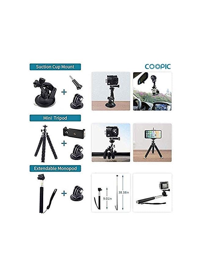 Coopic - Action Camera Accessories Kit 58 In 1 Compatible with Gopro MAX GoPro Hero 8 7 6 5 4 3+ 3 2 1 Black SJ4000/ SJ5000/ SJ6000 DJI OSMO Action DBPOWER AKASO Xiaomi Yi APEMAN WiMiUS Lightdow - Image 1