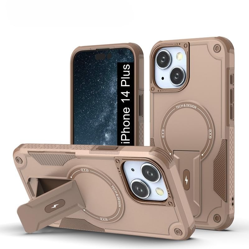 US LITE Back Cover for iPhone 14 Plus with Portable Kickstand | Mag-Safe Compatible Magnetic Case | Shockproof Military Grade Protection | Extreme Protection Phone Cover – Bronze - Image 1