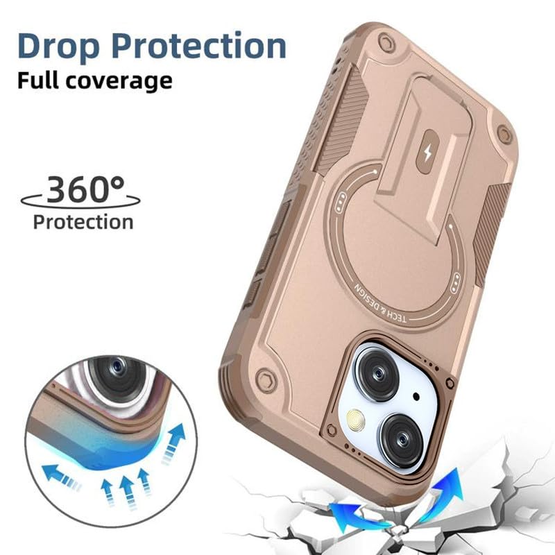 US LITE Back Cover for iPhone 14 Plus with Portable Kickstand | Mag-Safe Compatible Magnetic Case | Shockproof Military Grade Protection | Extreme Protection Phone Cover – Bronze - Image 3