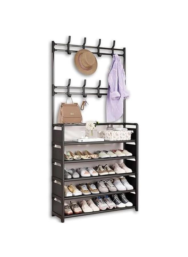 ميكسد Shoe Rack, Coat Rack, Storage Rack, 5 Layers 8 Hooks, Coat and Hat Umbrella Stand,Multifunctional Corridor Organizer,Suitable for Corridors, Foyers, Bedrooms (Black) - Image 1
