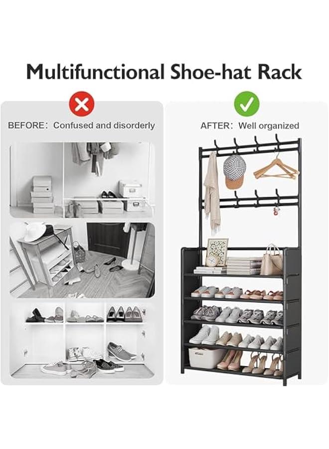 ميكسد Shoe Rack, Coat Rack, Storage Rack, 5 Layers 8 Hooks, Coat and Hat Umbrella Stand,Multifunctional Corridor Organizer,Suitable for Corridors, Foyers, Bedrooms (Black) - Image 3