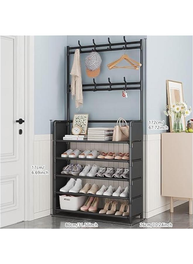 ميكسد Shoe Rack, Coat Rack, Storage Rack, 5 Layers 8 Hooks, Coat and Hat Umbrella Stand,Multifunctional Corridor Organizer,Suitable for Corridors, Foyers, Bedrooms (Black) - Image 4