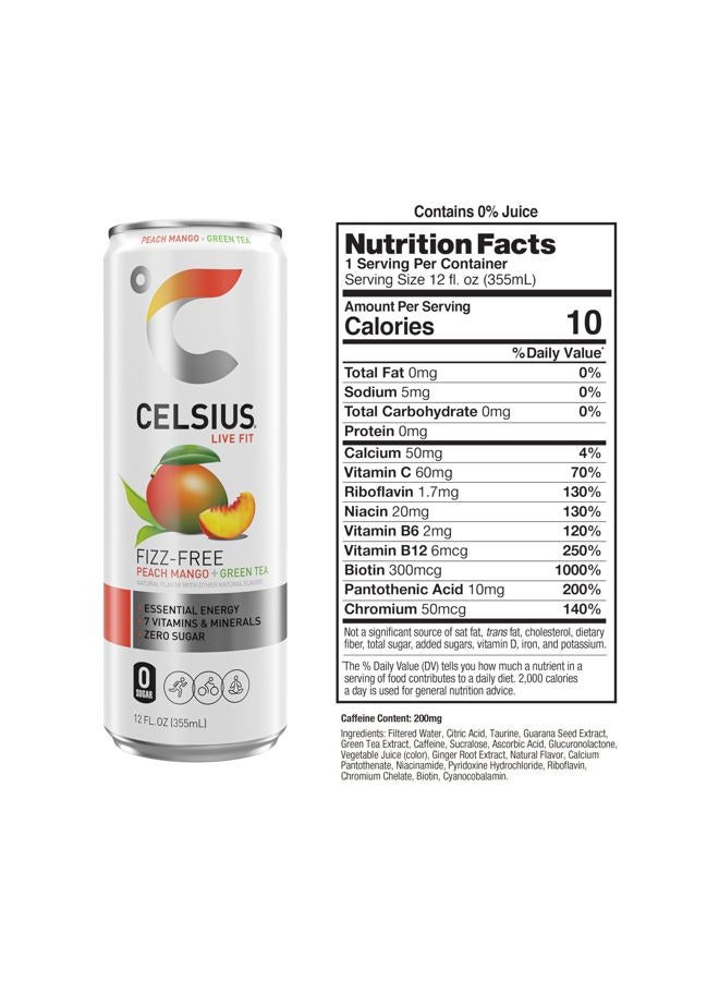 CELSIUS شاي أخضر بنكهة الخوخ والمانجو، مشروب طاقة أساسي وظيفي 12 أونصة سائلة (عبوة من 12) - Image 3