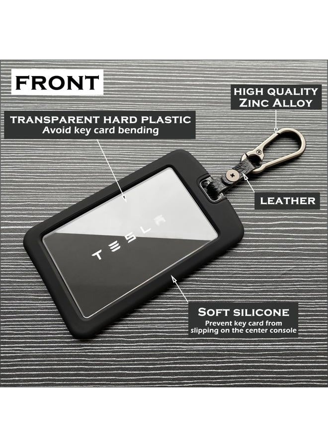TANDRIVE 2PCS Silicone Key Card Holder Case Compatible with Tesla Model 3 Model Y Cybertruck and Rivian，Key Protector Cover Accessories Including Key Chain, Black and White - Image 2