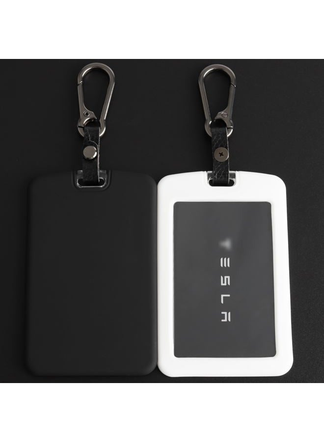 TANDRIVE 2PCS Silicone Key Card Holder Case Compatible with Tesla Model 3 Model Y Cybertruck and Rivian，Key Protector Cover Accessories Including Key Chain, Black and White - Image 1