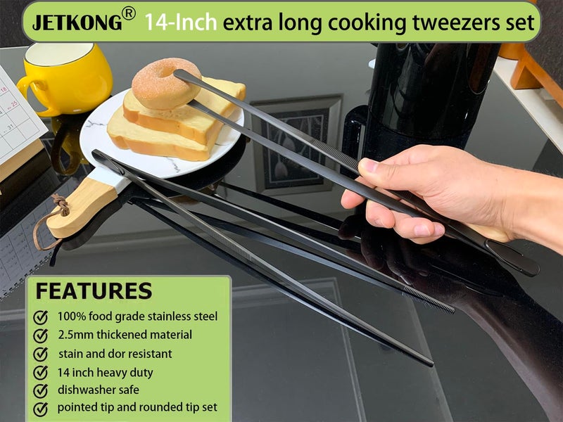 Jetkong 2 Pcs 14-Inch Food Tweezers Stainless Steel Tweezer Tongs Extra-Long Cooking Tweezers (Silver) - Image 3